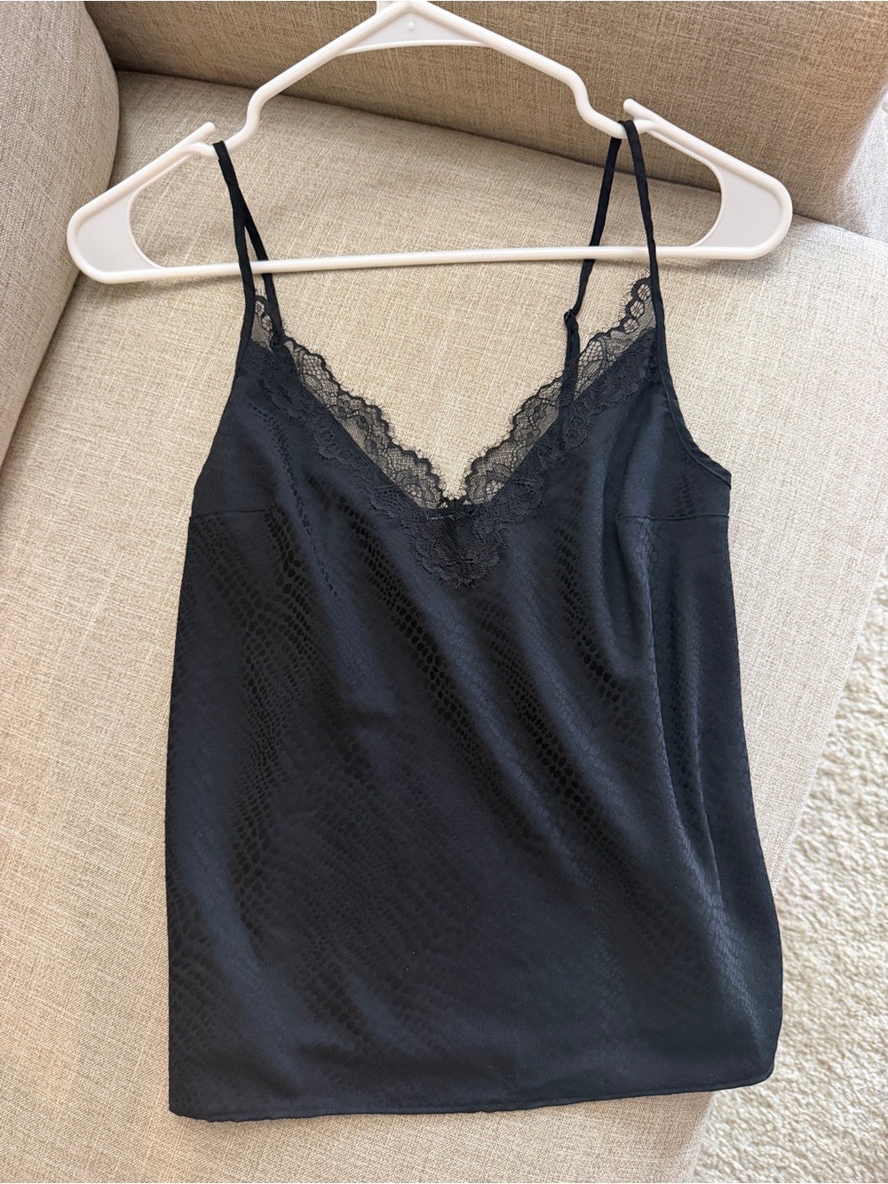 Victoria’s Secret Black Snake Print Lace Trim Cami Top Size XS